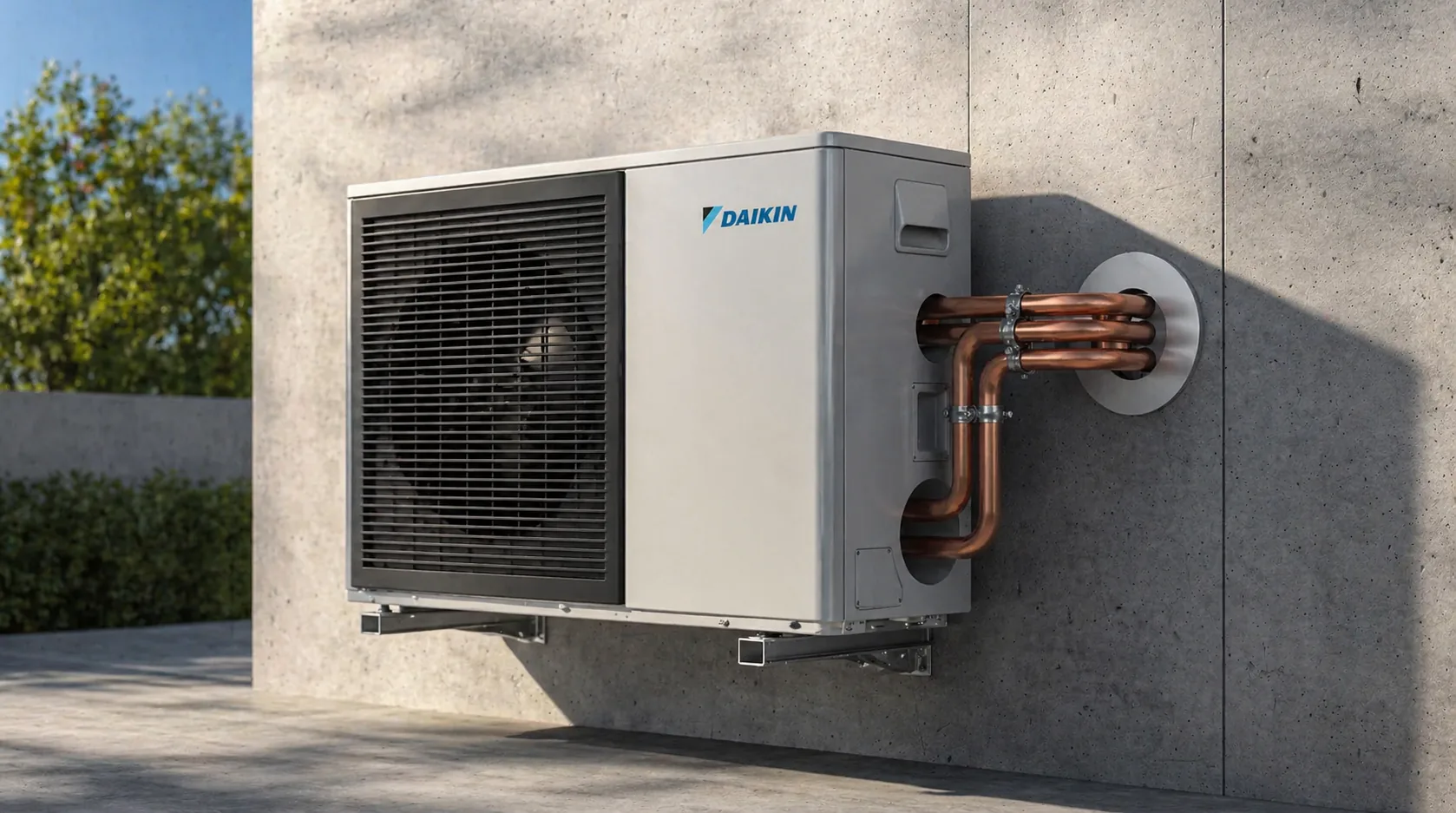 Unité extérieure de pompe à chaleur installée contre une maison du sud de la France