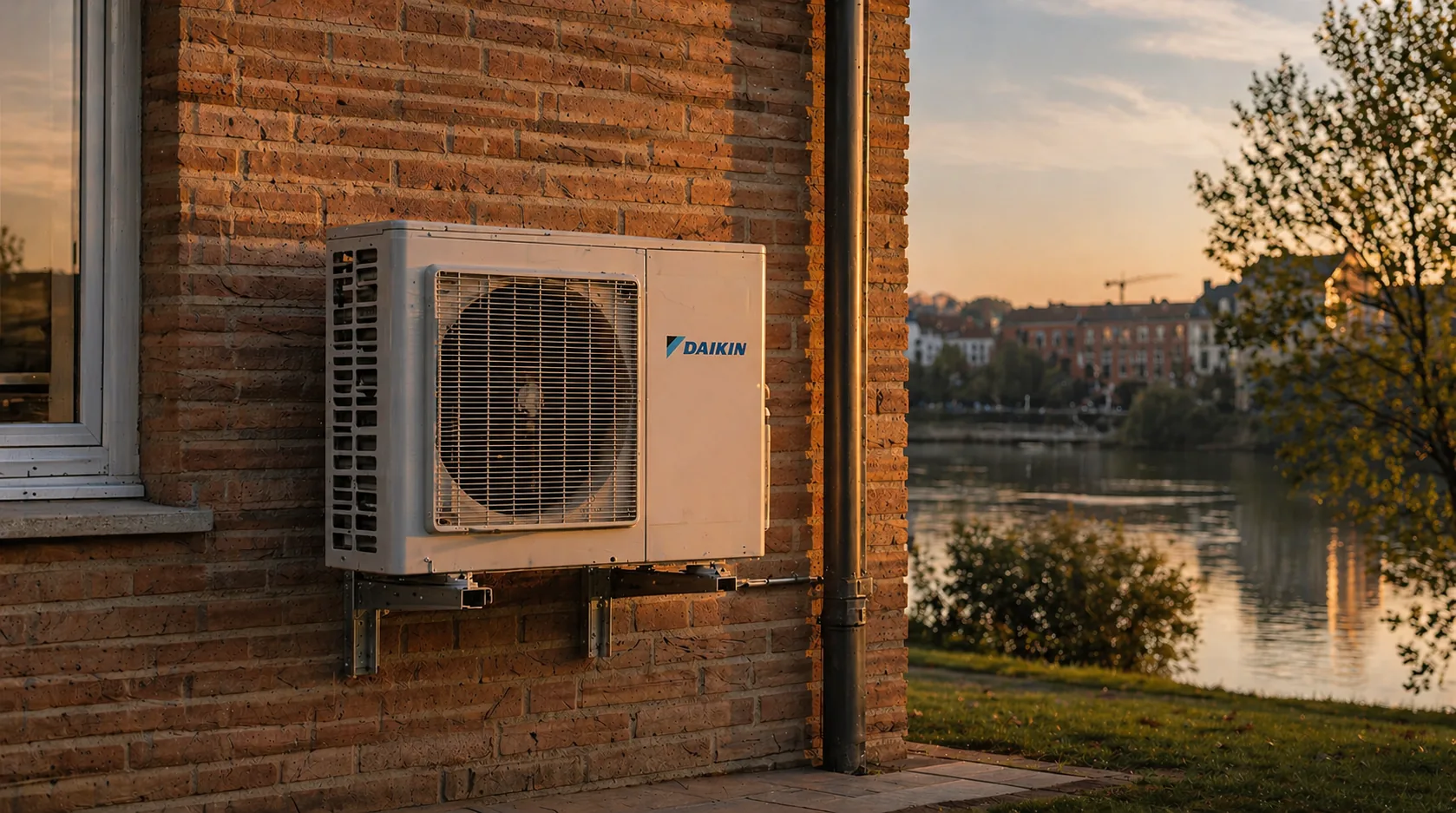 Maison toulousaine en brique foraine avec une pompe à chaleur installée discrètement